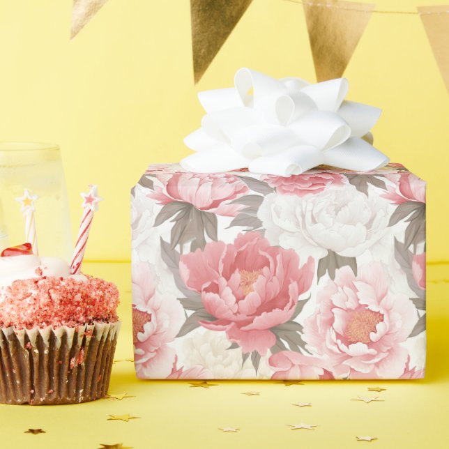 Papel De Regalo peonías rosadas y blancas (Fiesta de cumpleaños )
