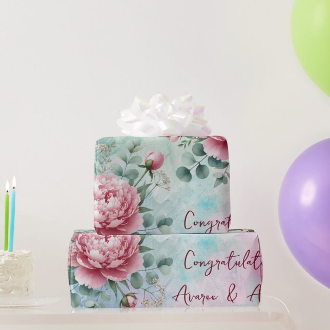 Papel De Regalo Peonias rosas En Boda/Ducha Azul/Rosa (Regalos de fiesta)