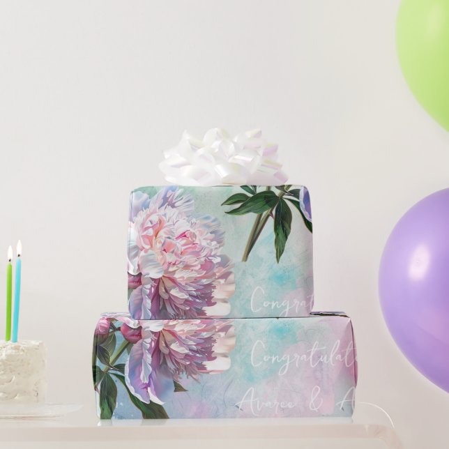 Papel De Regalo Peonias rosas En Boda/Ducha Azul/Rosa (Regalos de fiesta)