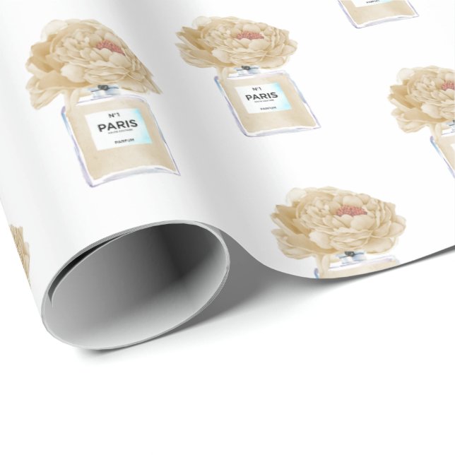 Papel De Regalo Peonías y perfume floral champán (Esquina del rollo)
