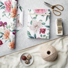 Papel De Regalo Peonies de color blanco rosado