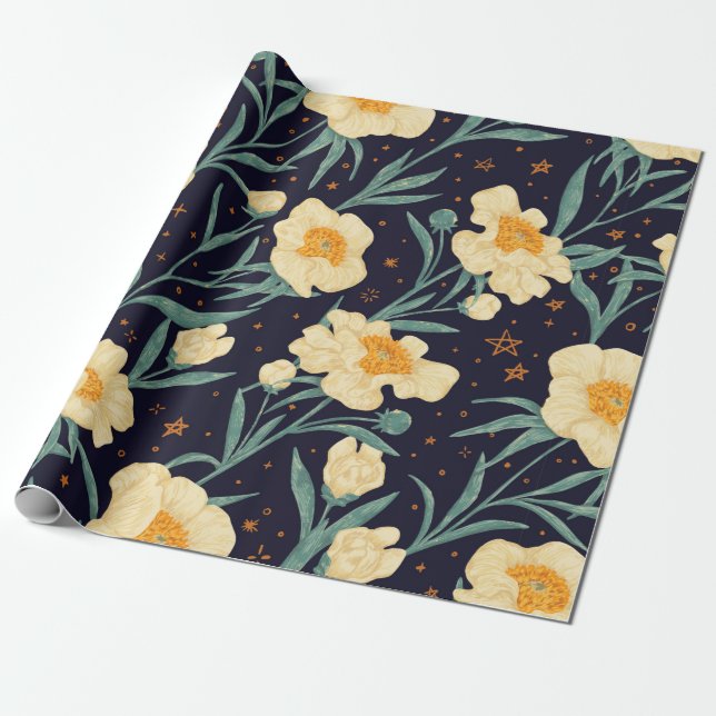 Papel De Regalo Peony Claire de Lune presenta un patrón impecable. (Desenrollado)