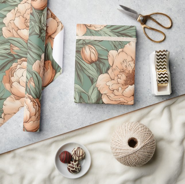 Papel De Regalo Peony Floral Wrapping Paper Bridal Baby Shower (Artesanía)