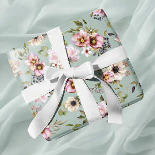 Papel De Regalo Peony Garden Jade Green Boda 