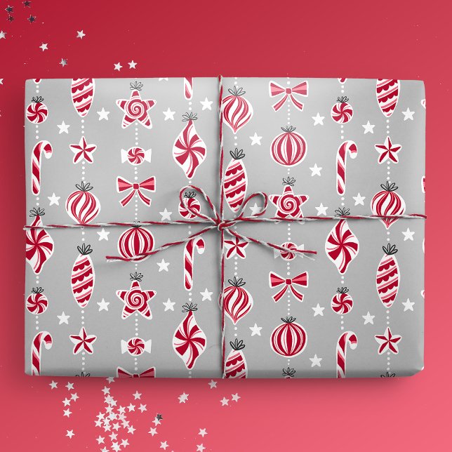 Papel De Regalo Peppermint Candy Baubles (Gift Mockup)