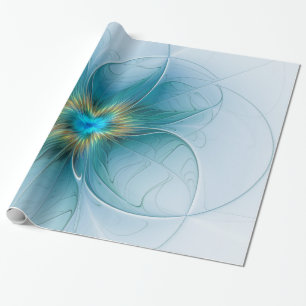 Papel De Regalo Pequeña belleza arte floral fractal azul moderno d