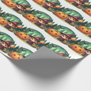 Papel De Regalo Pequeña Bruja de Halloween