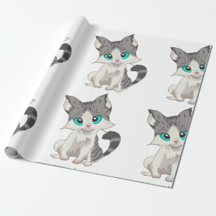 PAPEL DE REGALO PEQUEÑA COCINA GRIS Y BEIGE CON OJOS AZULES