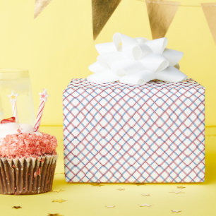 Papel De Regalo Pequeña Cuadrícula Roja Blanca Azul