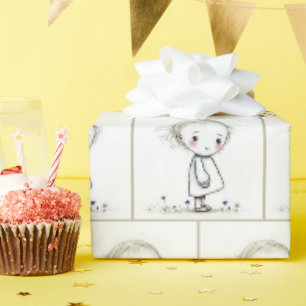 Papel De Regalo Pequeña Niñita Brillante En Flores Silvestres
