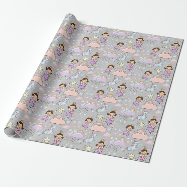 Papel De Regalo Pequeña Princesa Cuidada Patrón Rosa Seamless (Desenrollado)