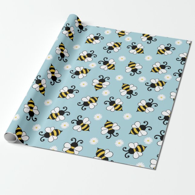 Papel De Regalo Pequeñas abejas y flores de margarita (Desenrollado)
