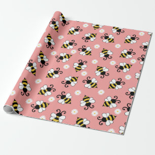 Papel De Regalo Pequeñas abejas y flores de margarita