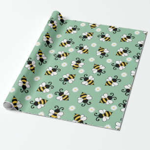 Papel De Regalo Pequeñas abejas y flores de margarita