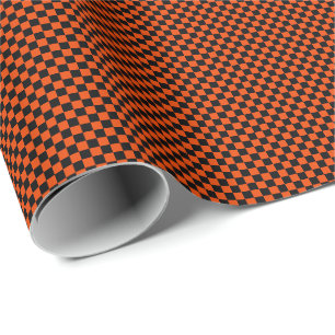 Papel De Regalo Pequeñas comprobaciones de Naranja negro y brilla