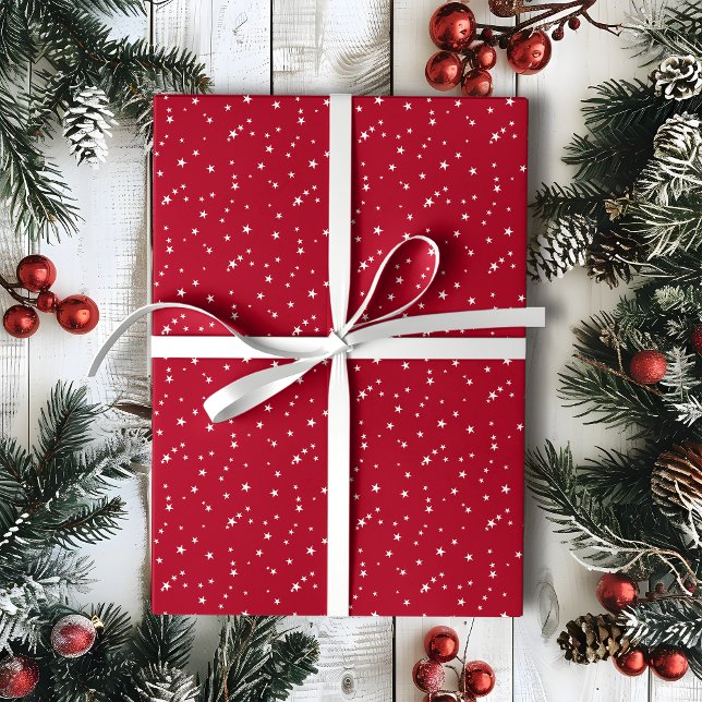 Papel De Regalo Pequeñas estrellas blancas en Navidades rojos (Subido por el creador)