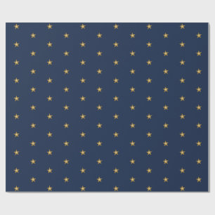 Papel De Regalo Pequeñas Estrellas De Oro En Azul Naval