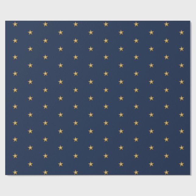Papel De Regalo Pequeñas Estrellas De Oro En Azul Naval (Superficie plana)