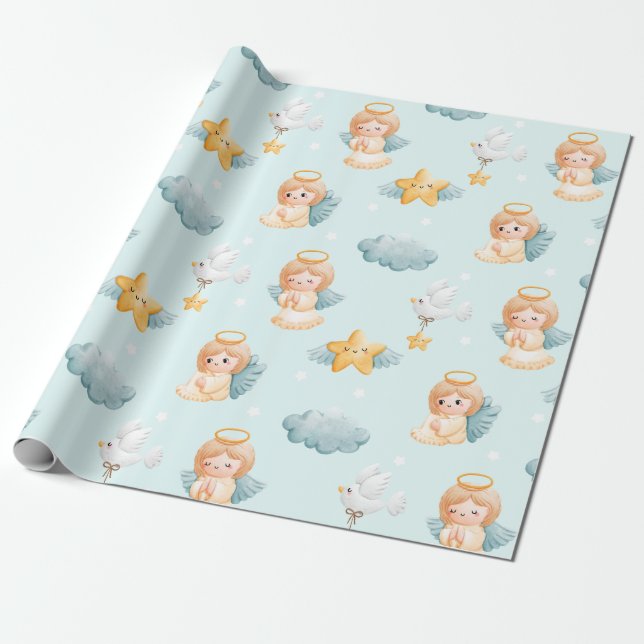 Papel De Regalo Pequeño Angel Chica Azul (Desenrollado)