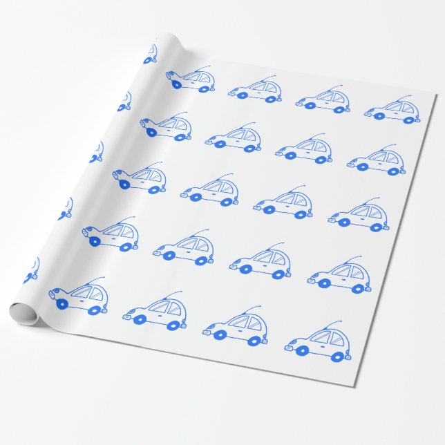 Papel De Regalo Pequeño auto azul (Desenrollado)