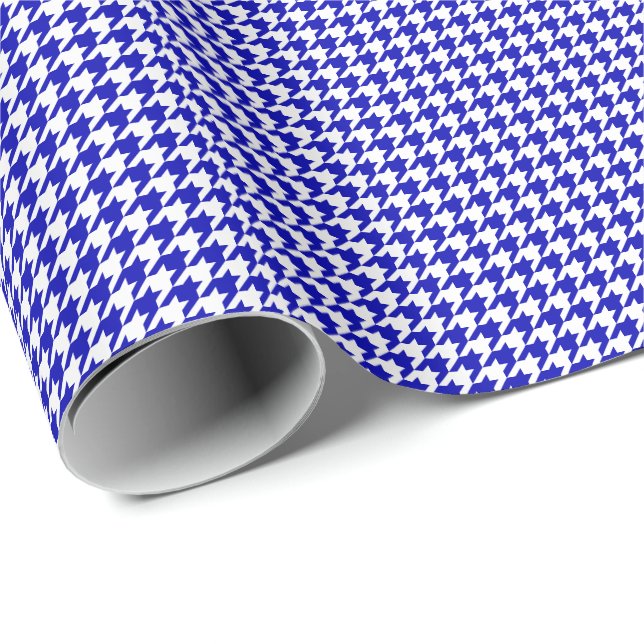 Papel De Regalo Pequeño azul real y blanco Houndstooth (Esquina del rollo)