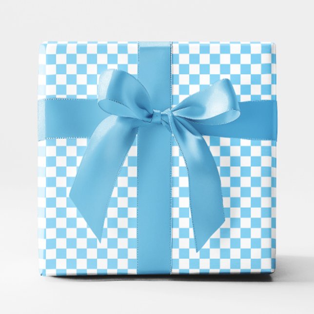 Papel De Regalo Pequeño bebe azul y blanco al cuello (Small Baby Blue and White Checkered Wrapping Paper)