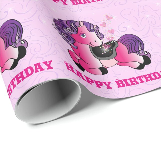Papel De Regalo Pequeño caballo rosado precioso del potro (Esquina del rollo)