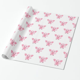 Papel De Regalo Pequeño cerdo rosa feliz y lindo