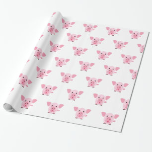 Papel De Regalo Pequeño cerdo rosa feliz y lindo