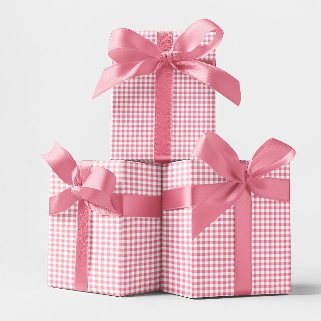 Papel De Regalo Pequeño cheque rosado de Gingham (Pink Small Gingham Check Wrapping Paper)