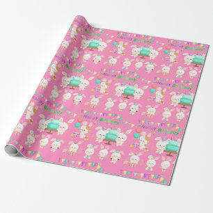 Papel De Regalo Pequeño chica de conejitos del feliz cumpleaños