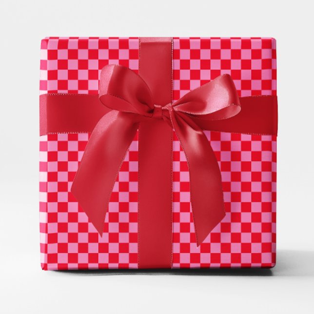 Papel De Regalo Pequeño Cuadrado Rojo y Rosa (Small Red and Pink Checkered Wrapping Paper)