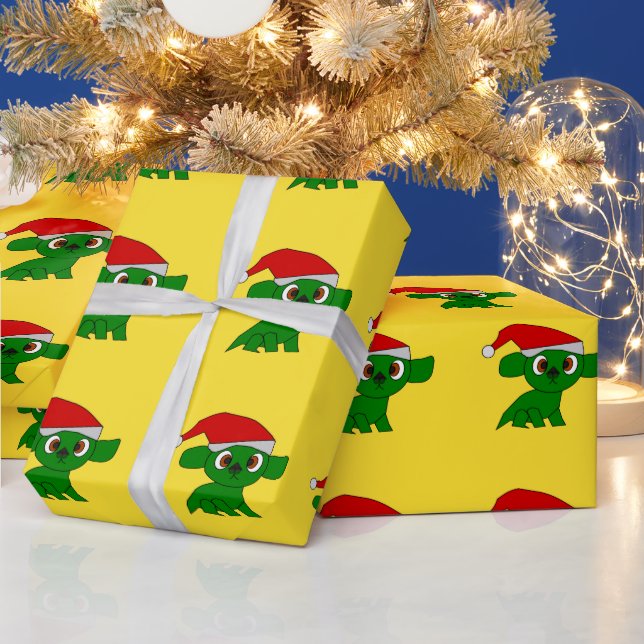 Papel de regalo Pequeño Dragón de Navidad (Vacaciones)