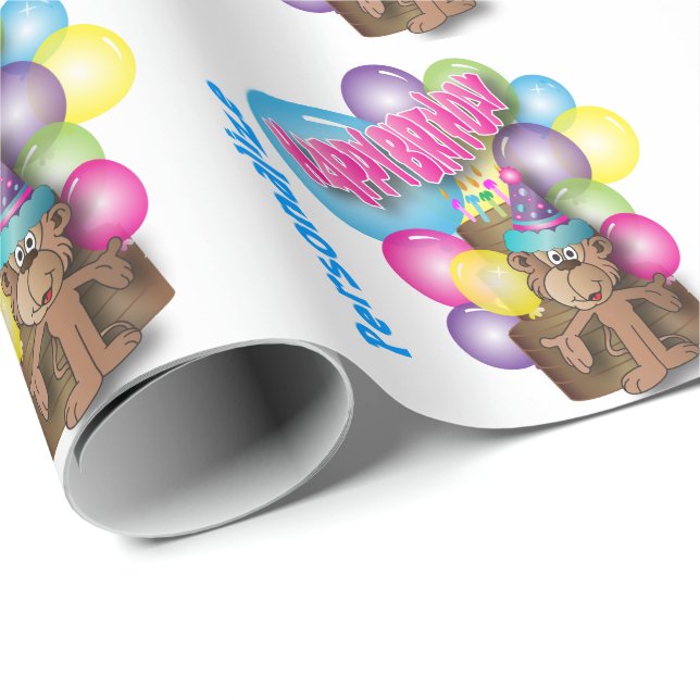 Papel De Regalo Pequeño feliz cumpleaños lindo del mono el | (Esquina del rollo)
