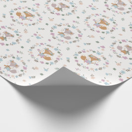 Papel De Regalo Pequeño Fox de Caída con flores en colores suaves