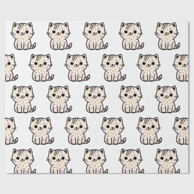 Papel De Regalo Pequeño gatito floral (Superficie plana)