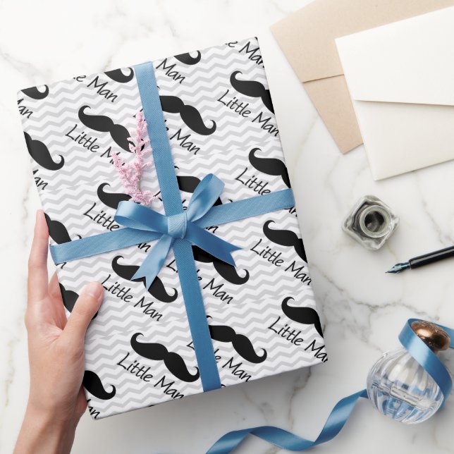 Papel De Regalo Pequeño Hombre Mustache Chevron Cute Boys (Regalar)