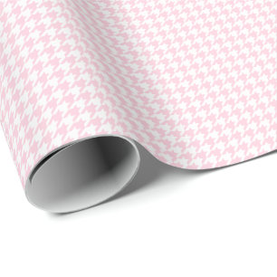 Papel De Regalo Pequeño Houndstooth rosa claro y blanco