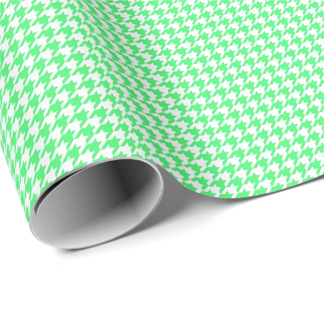 Papel De Regalo Pequeño Houndstooth verde claro y blanco (Esquina del rollo)