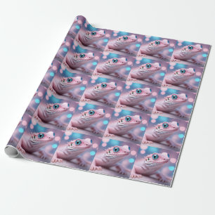 Papel De Regalo Pequeño lagartito rosado con ojos azules grandes