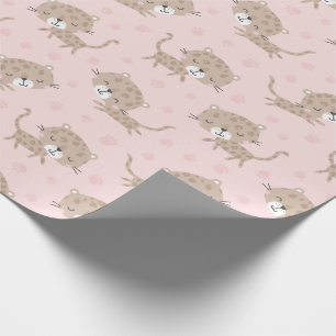 Papel De Regalo Pequeño leopardo y huellas de rosa claro