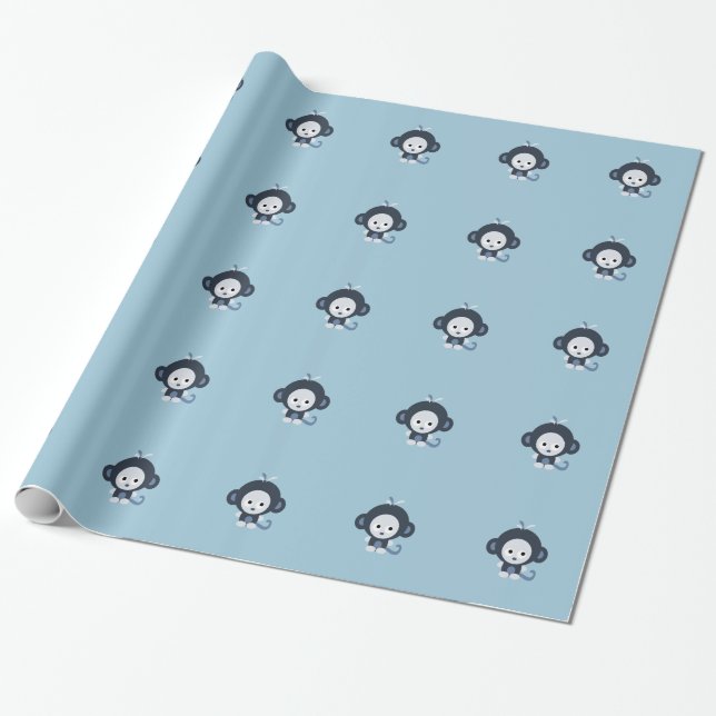 Papel De Regalo Pequeño mono azul (Desenrollado)