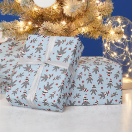 Papel De Regalo Pequeño mono de calcetín con sombrero de Santa azu