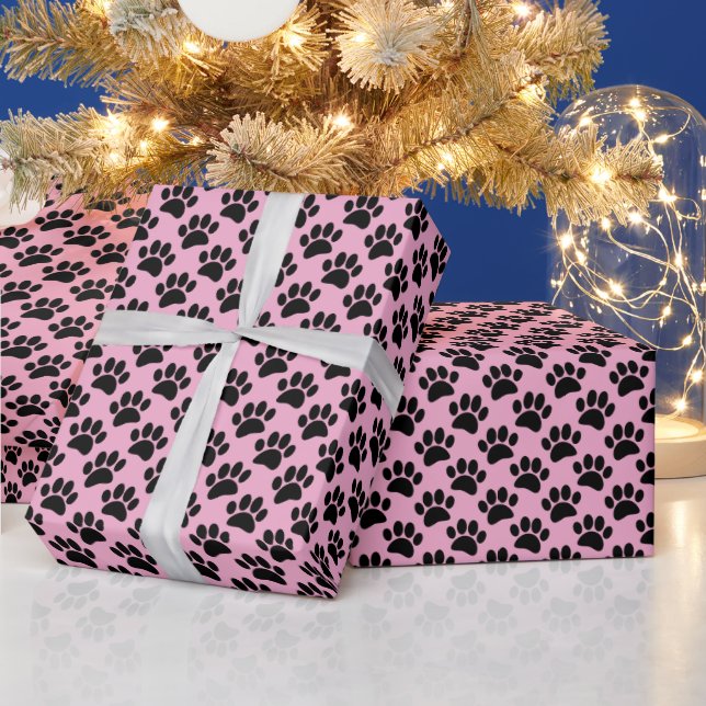 Papel De Regalo Pequeño patrón de huella de pata de perro en negro (Vacaciones)