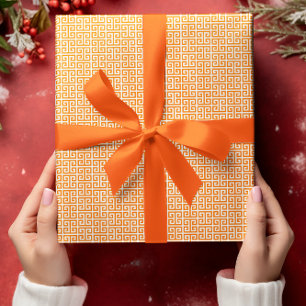 Papel De Regalo Pequeño patrón de llave griega naranja y blanco
