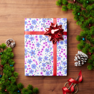 Papel De Regalo Pequeño patrón floral blanco azul rosa adorable