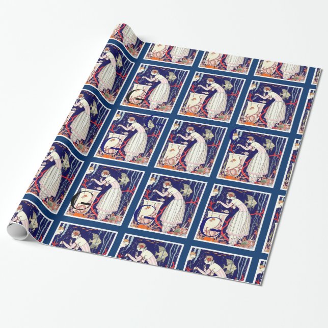 PAPEL DE REGALO PEQUEÑO PESCADO, MODA DE BELLEZA ART DECO (Desenrollado)