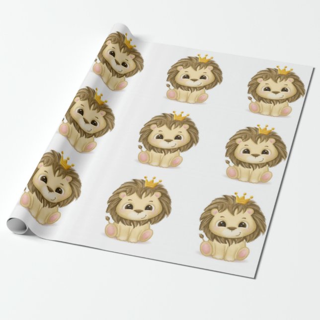 Papel De Regalo Pequeño Príncipe Lion Boy Baby Shower (Desenrollado)