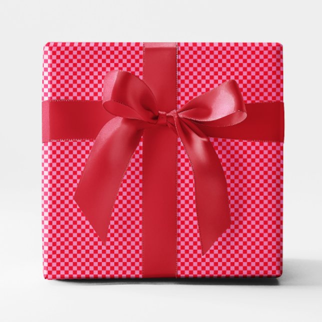 Papel De Regalo Pequeño rojo y rosado al cuello (Tiny Red and Pink Checkered Wrapping Paper)