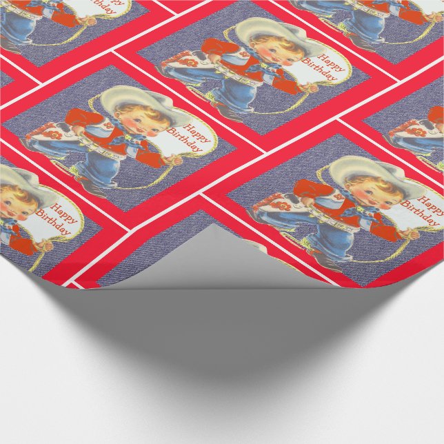 Papel De Regalo Pequeño vaquero con el feliz cumpleaños 1 de la (Esquina)